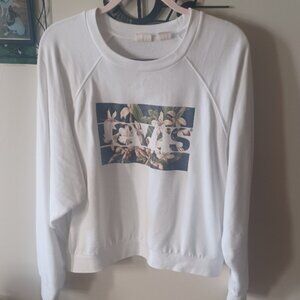 PLUS Levis White Logo Floral Waist length Sweatshirt Long Sleeve 1X